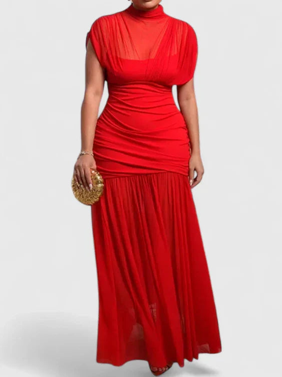 Calantha | Red High-Neck Elegant Dress