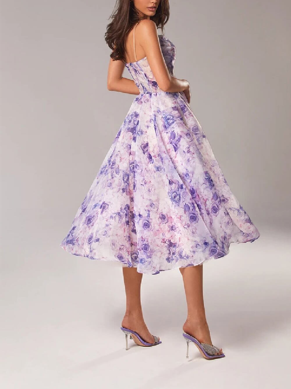Alethea | Women's Elegant Floral Spaghetti Strap A-Line Midi Dress