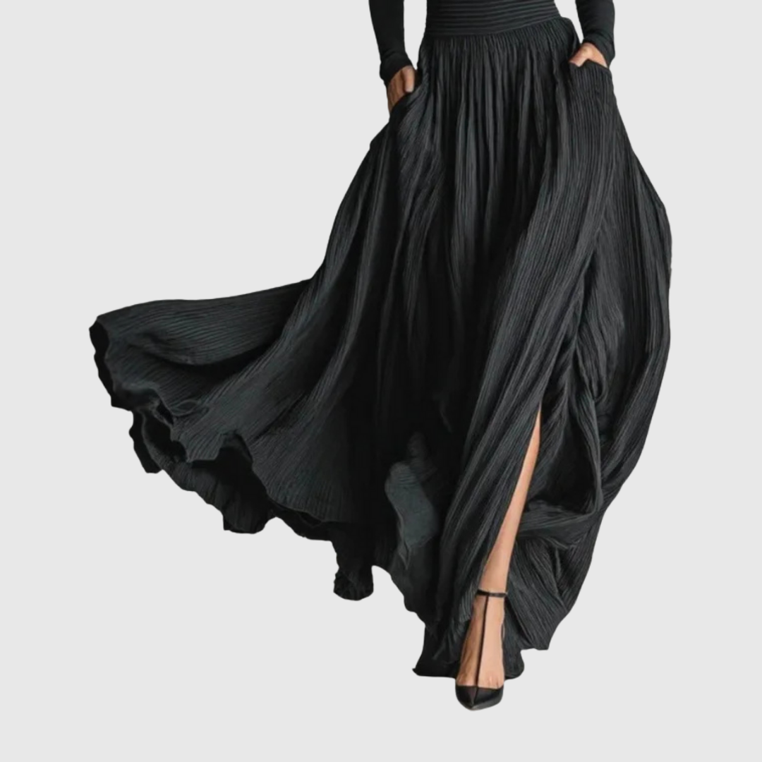 Calantha | Elegant Black High Waist Maxi Skirt Plus Shirt