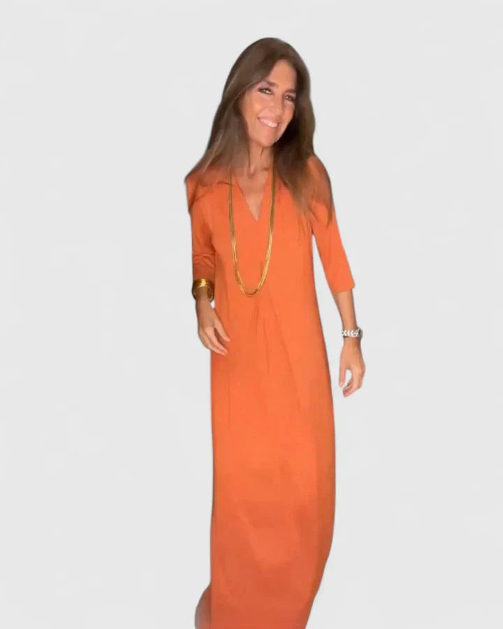 Calysta | Vibrant Orange Elegant Dress with Slit