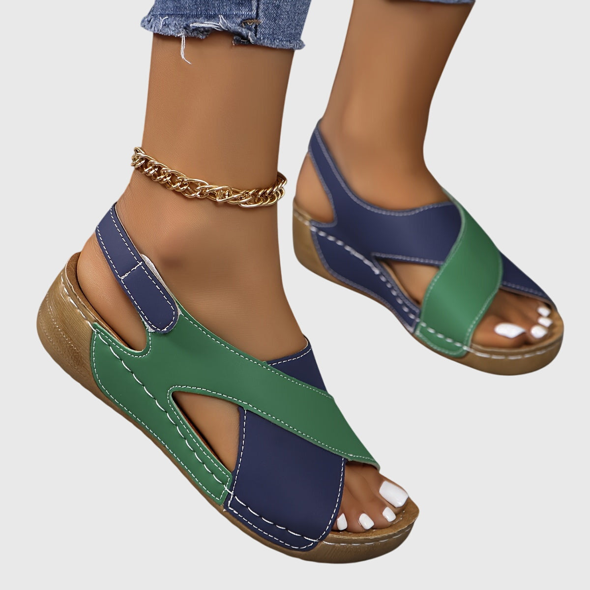 Calista | Women's Navy Blue & White Distressed Leather Cross Strap Orthotic Sandals