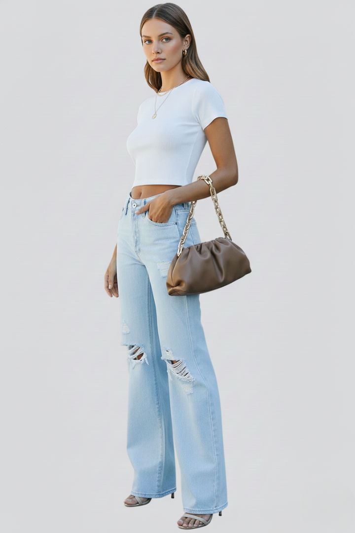 Astrid | Light Blue Wide-Leg Distressed High-Waist Jeans
