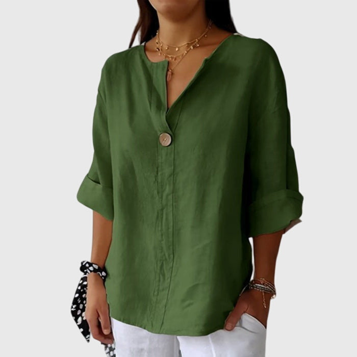 Calista | Cream Linen Elegant Blouse