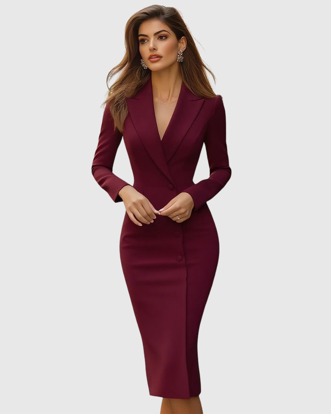 Calantha | Elegant Tailored White Midi Dress with Blazer Cut