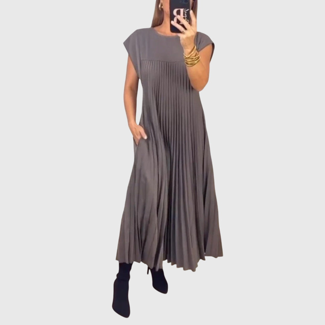 Calista | Cream Pleated Elegant Dress