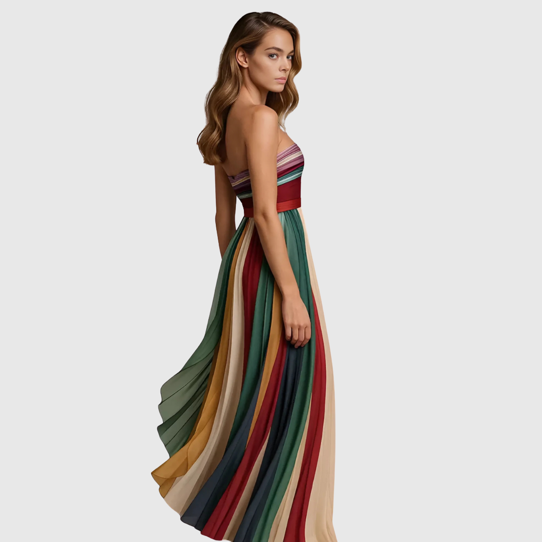 Calantha | Multicolored Strapless Chic Long Dress With Elegant Details