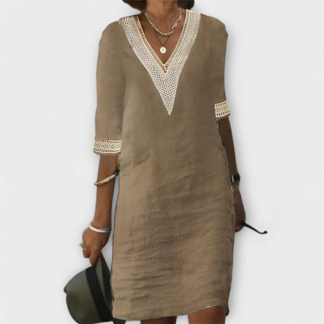 Calista | Women’s Summer Boho Short Sleeve White Linen Dress