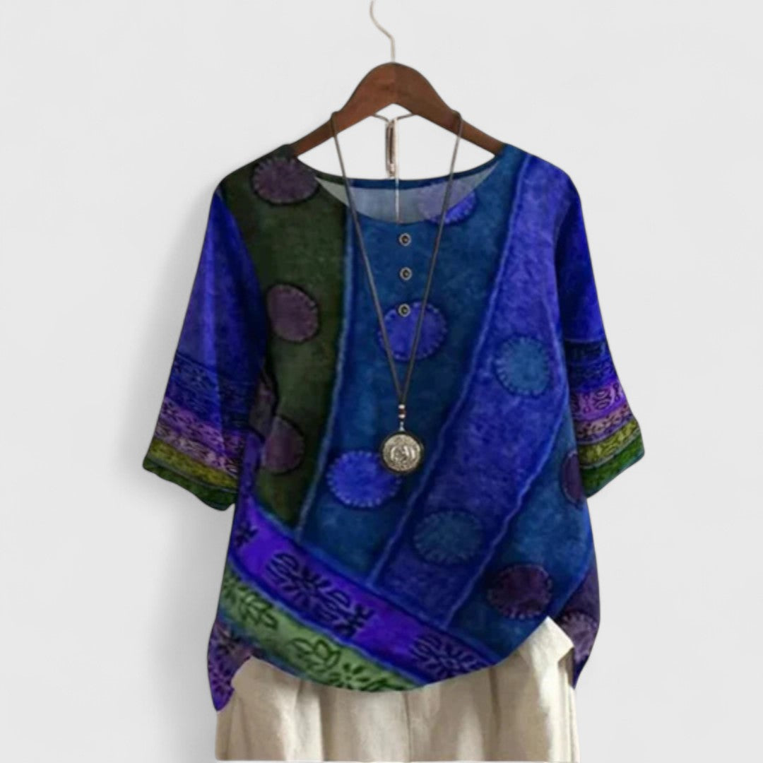 Calantha | Vibrant Patchwork Sophisticated Top