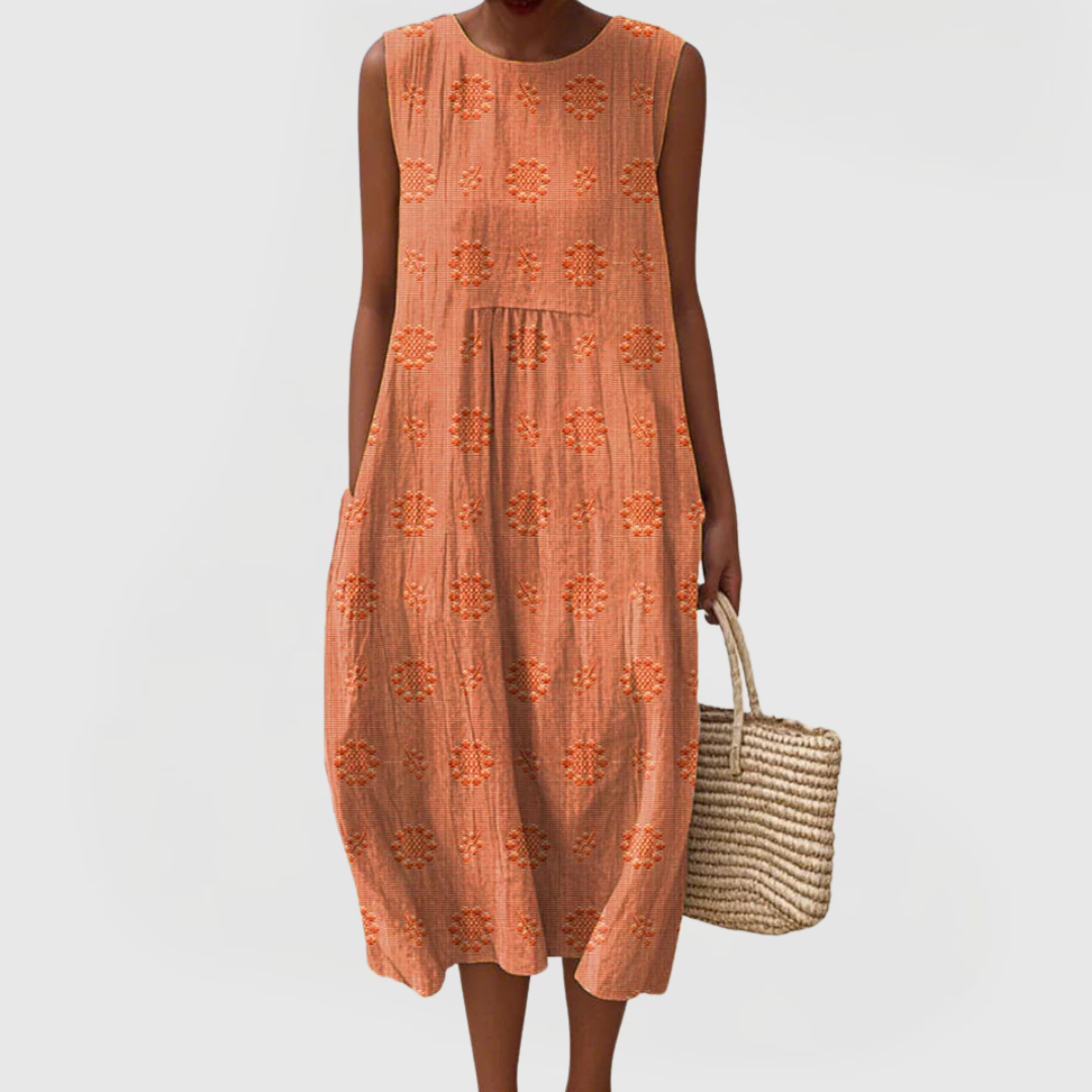 Adriana | Elegant Green Linen Dress With Pockets