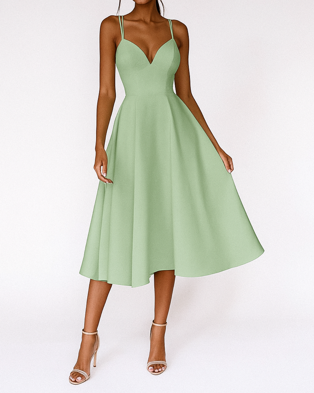 Astrid | Elegant White Women Wedding Guest Strappy Midi Dress