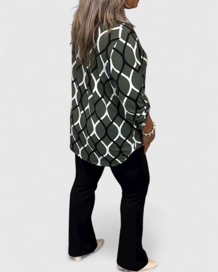 Astrid | Navy Patterned Elegant Blouse