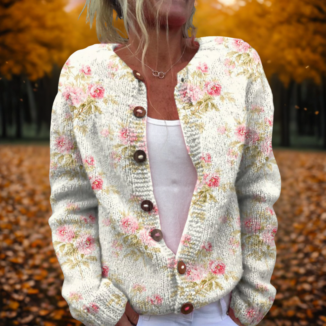 Astrid | Cream Floral Knit Flower Art Cardigan