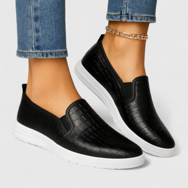 Calantha | Black Croc Slip-On Supportive Style Loafers