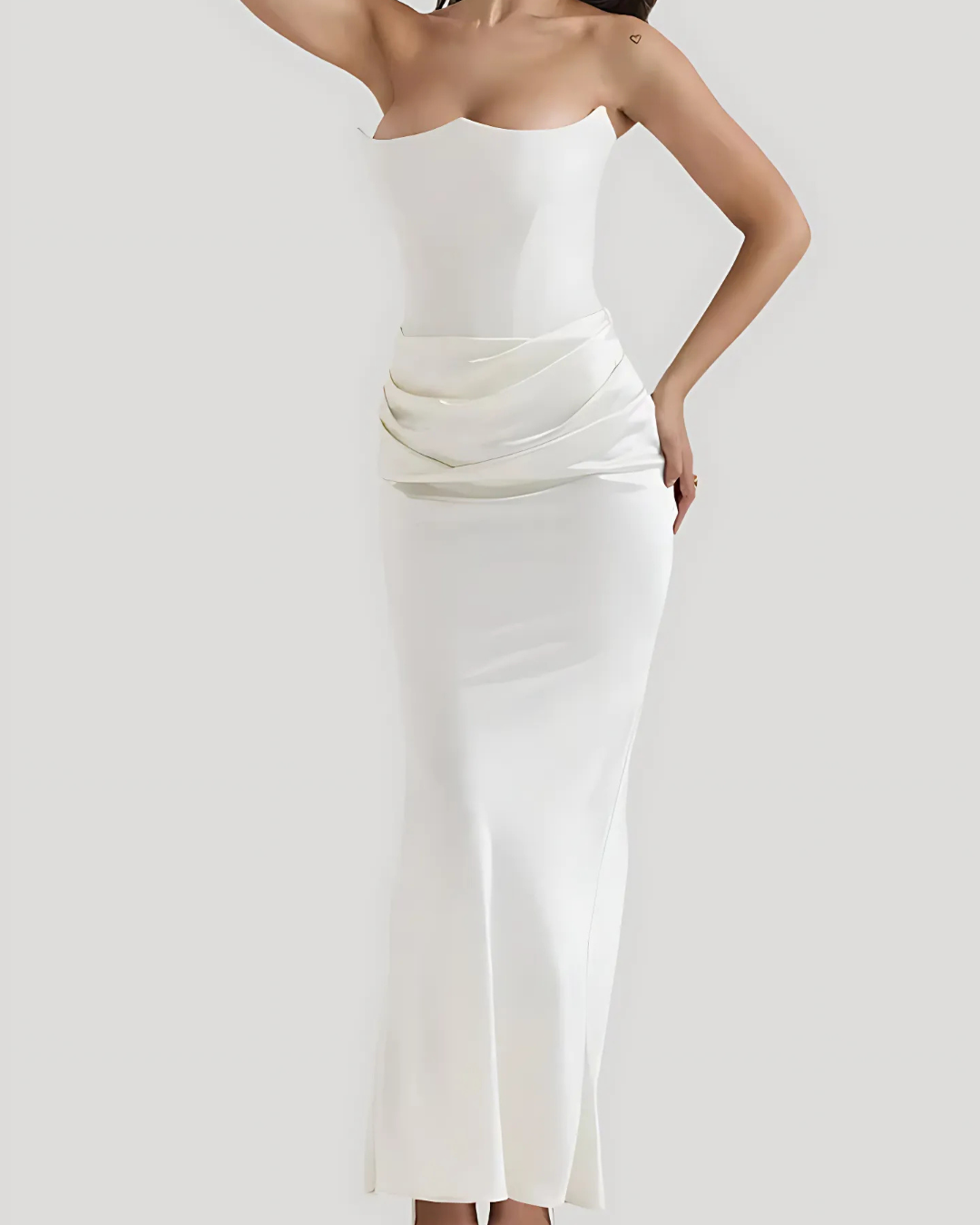 Astrid | Women’s Wedding Guest Draped Maxi Dress in Mauve Strapless Satin