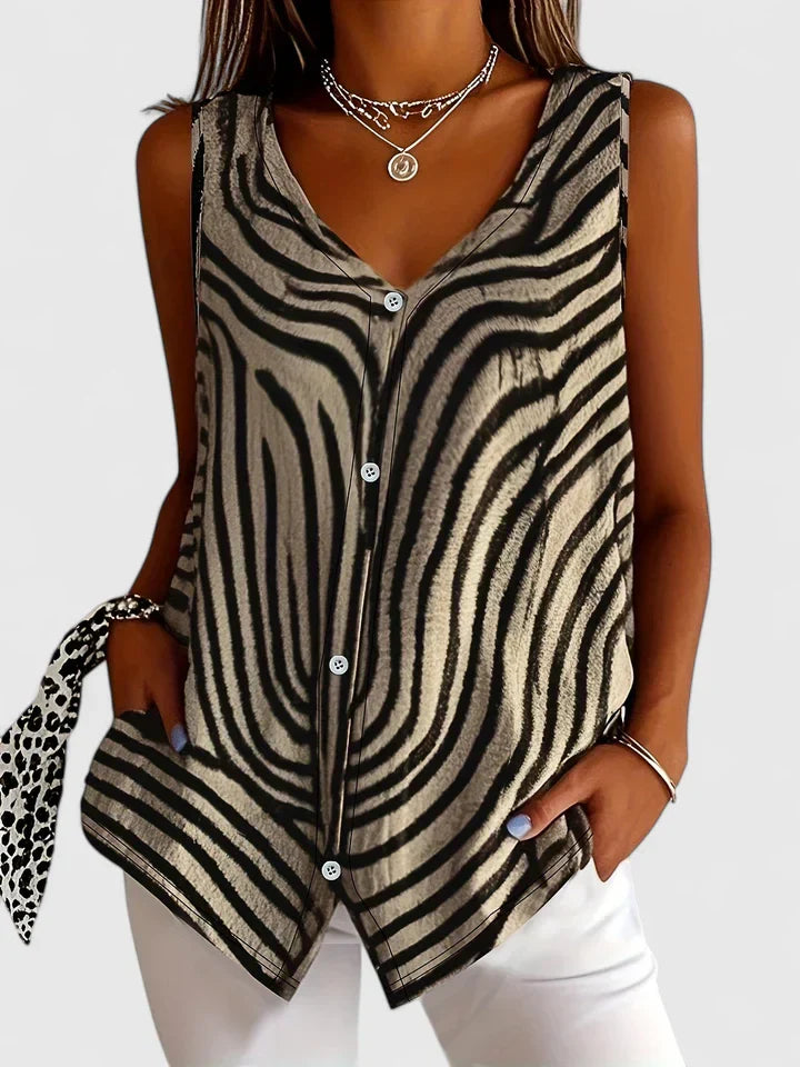Calantha | Elegant Blouse - Zebra Print Silk