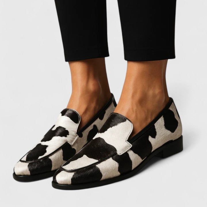 Calanthe | Cow Print Cushioned Elegance Loafers