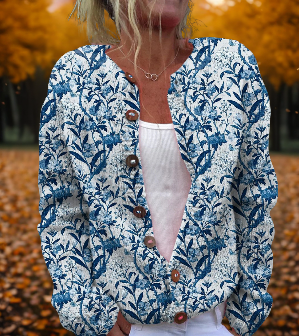 Astrid | Blue Floral Design Cardigan