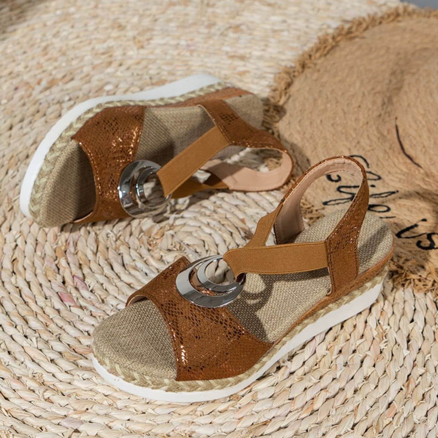 Astrid | Women's Premium Beige Platform Ring Strap Sandals