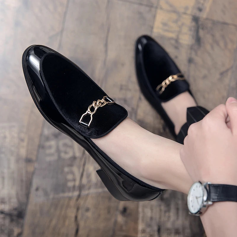 Women's Orthopedic Chain Detail Slip On Loafers in Burgundy Velvet