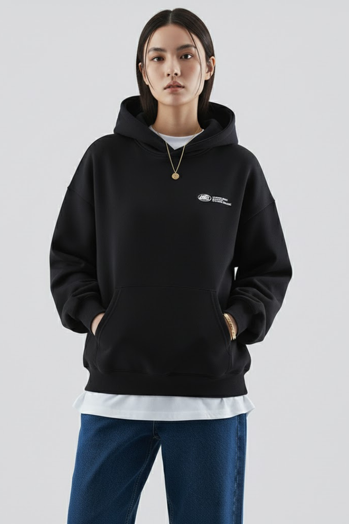 Astrid | Women's Navy Hoodie with Gold Front Print and Pullover Design