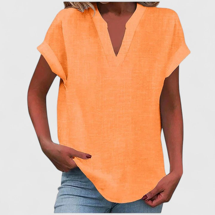 Calantha | Elegant Linen Comfortable V-Neck Blouse