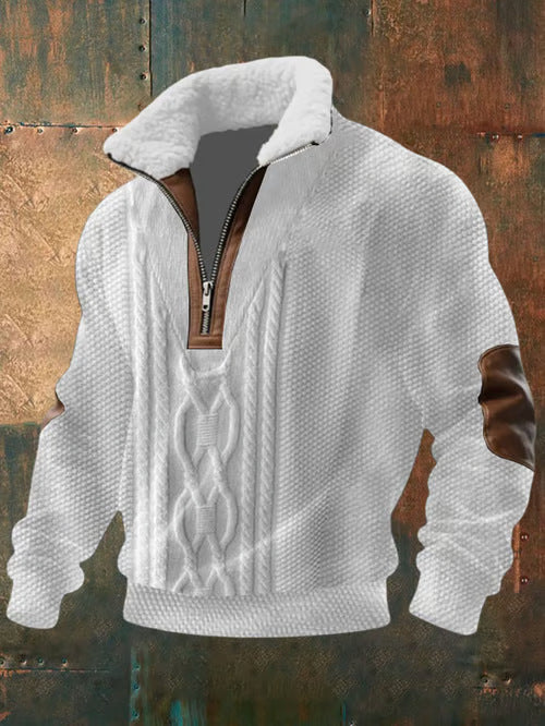 Aurora | White Cable-Knit Quarter Zip Sweater With High Collar And Lining