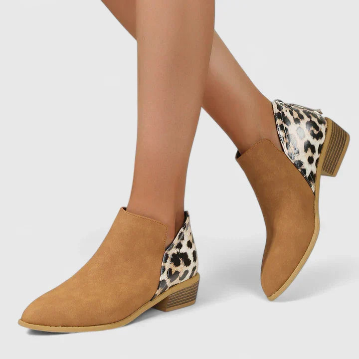Calantha | Black Suede Orthopedic Boots with Leopard Accent