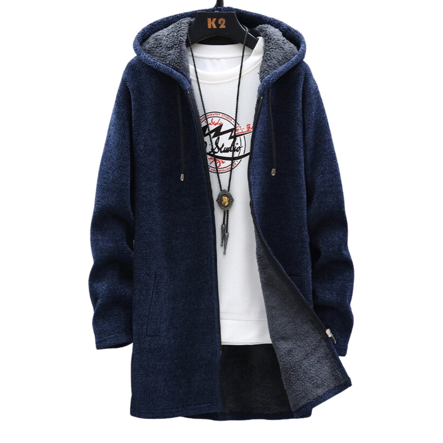 Astrid | Grey Longline Zip Hoodie with Sherpa Lining