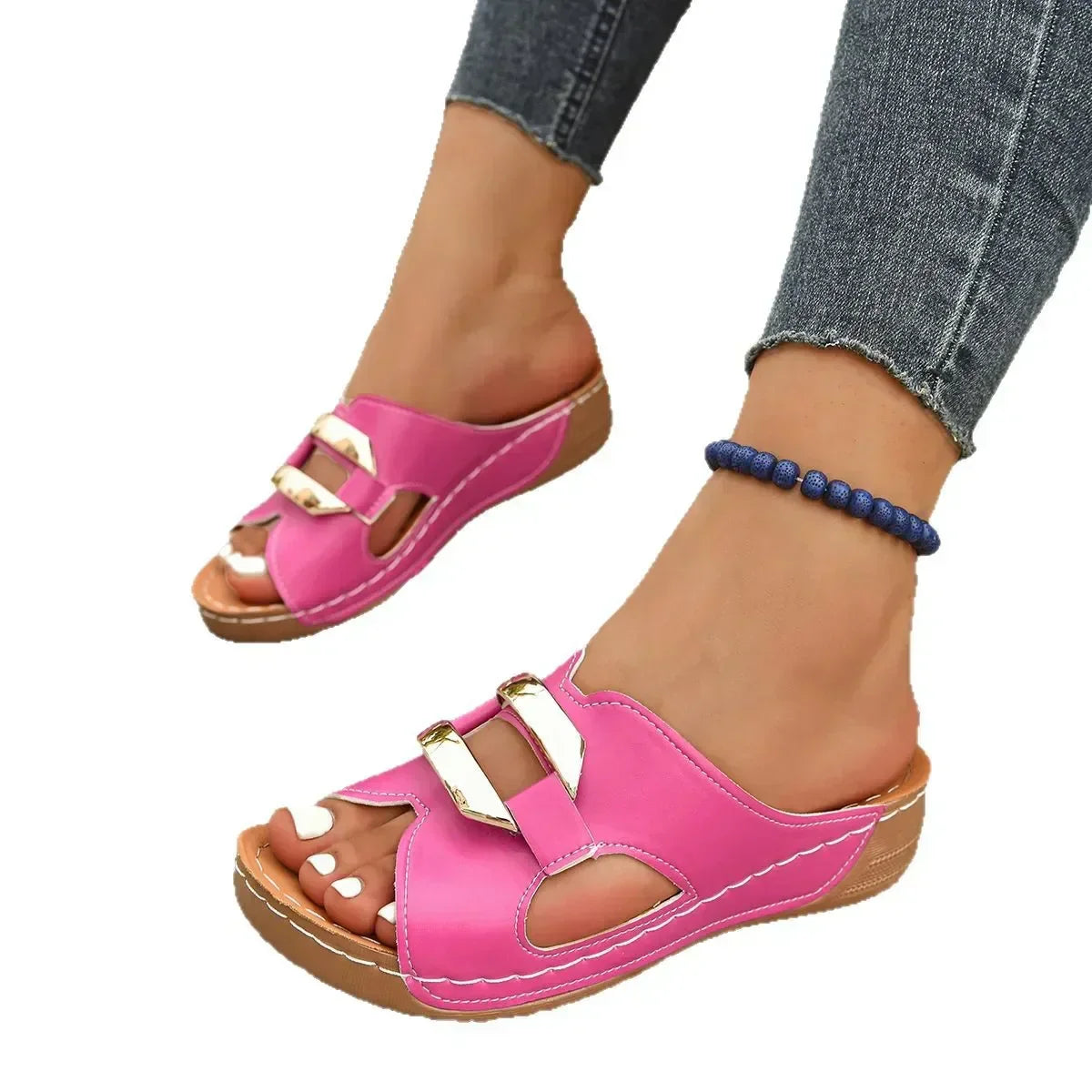 Calista | Vibrant Pink Orthopedic Wedge Heel Sandals