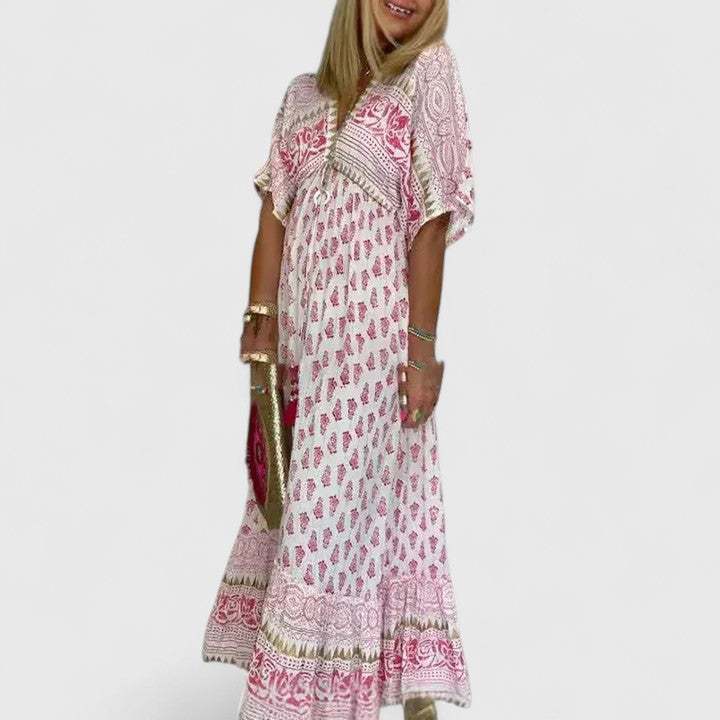 Calantha | Elegant Pink Bohemian Maxi Dress