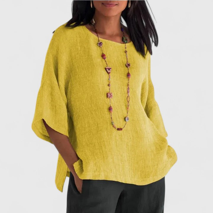 Calista | Elegant Grey Linen Comfortable Blouse