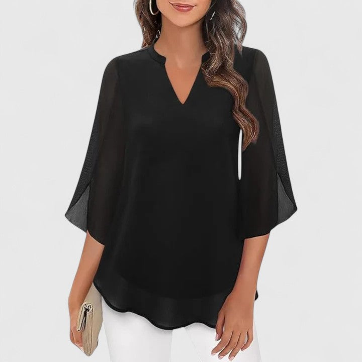 Astrid | Black Sophisticated Blouse with Flared Sleeves