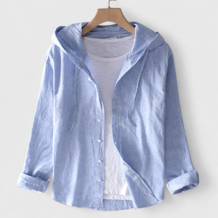 Aurora | Crisp White Elegant Hooded Blouse