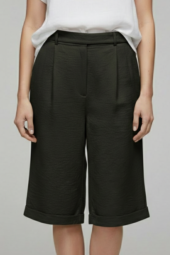 Astrid | Women’s High Waist Tailored Casual Cuffed Olive Green Shorts