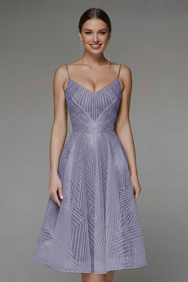 Lumina | Women’s Spaghetti-Strap A-Line Skirt Midi Dress in Light Blue Jacquard