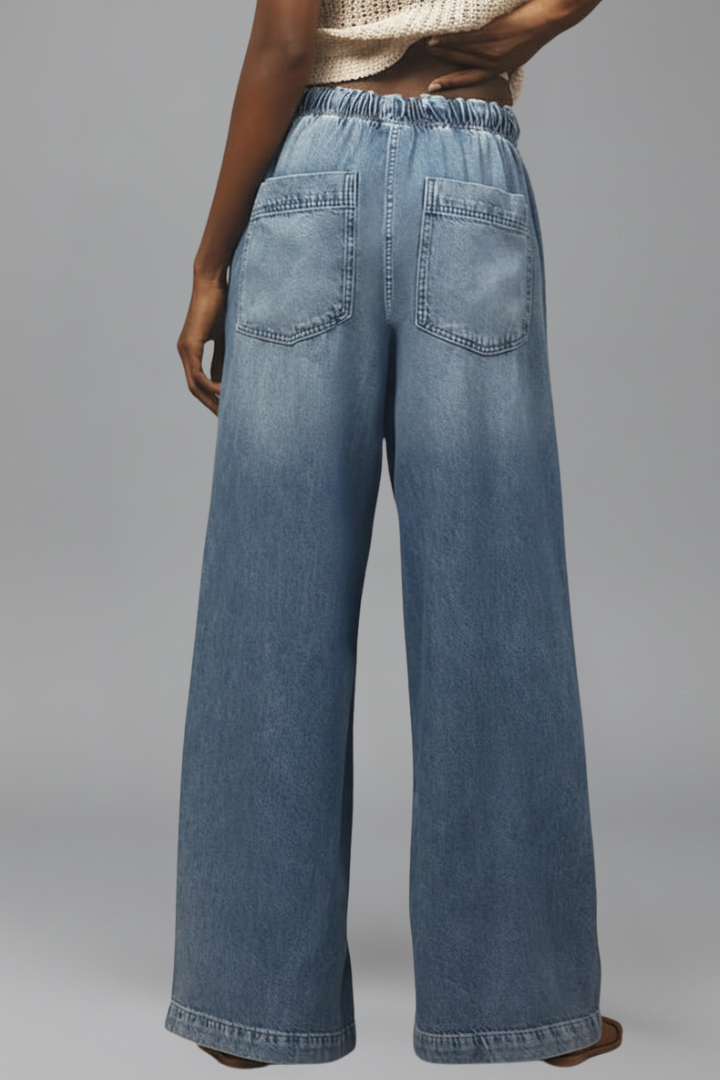 Astrid | Women’s Relaxed Wide-Leg Drawstring Light Blue Denim Jeans