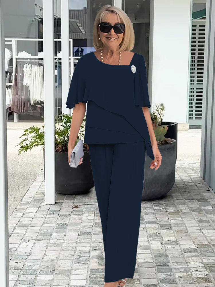 Astrid | Women's Two Piece Elegant Dusty Blue Pants Set
