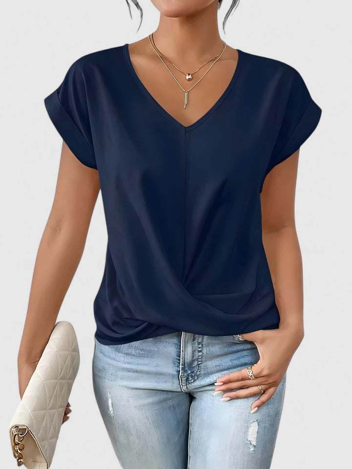 Calista | Elegant Beige Comfortable V-Neck Top