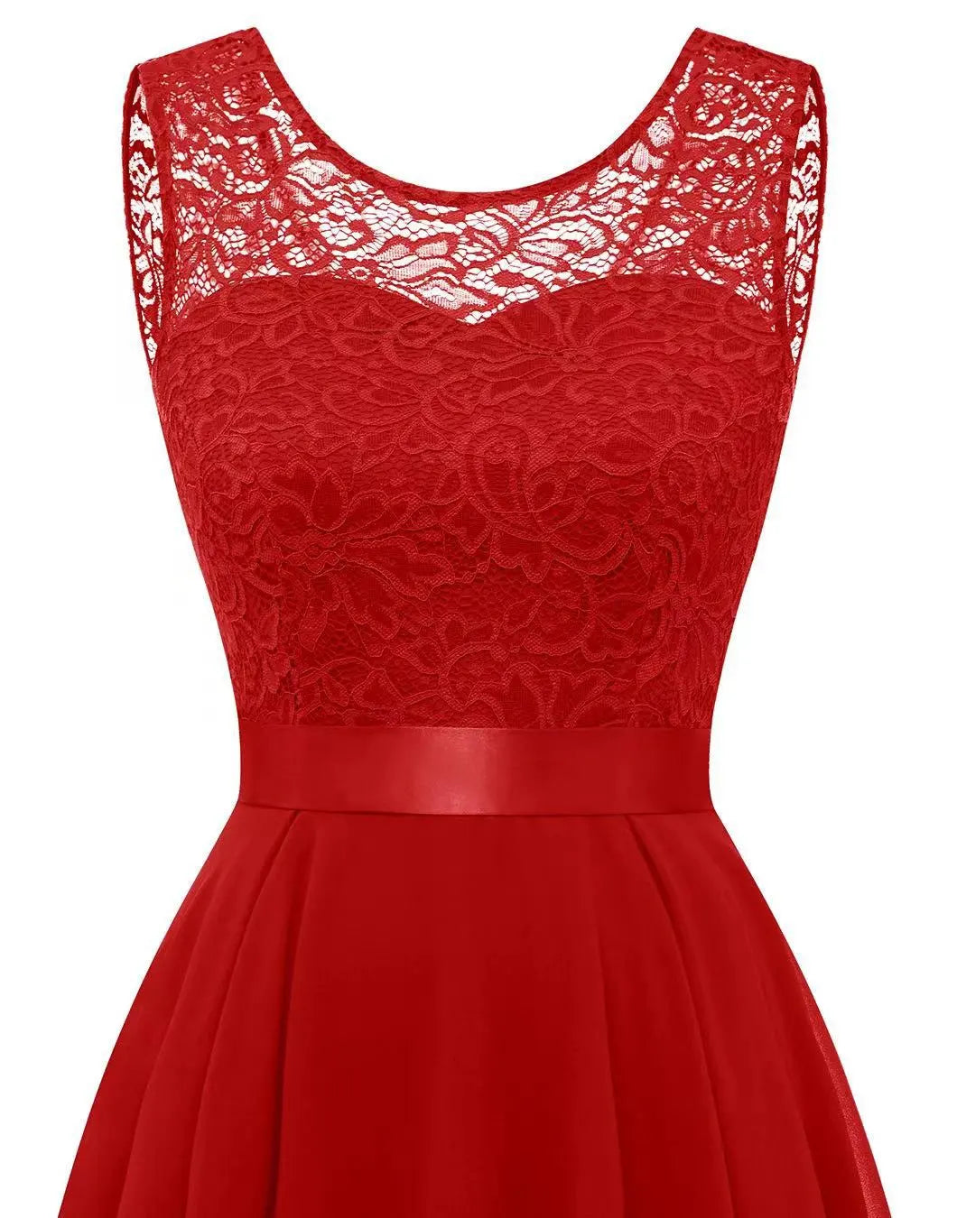 Alethea | Women’s Wedding Guest High-Low Elegant Red Lace Dress