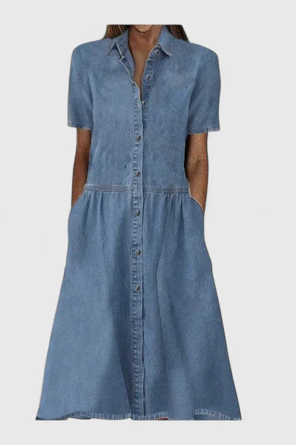 Calantha | Elegant Denim Dress in Light Blue