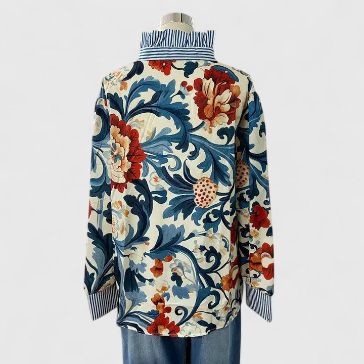 Calista | Floral Elegant Blouse with Striped Collar