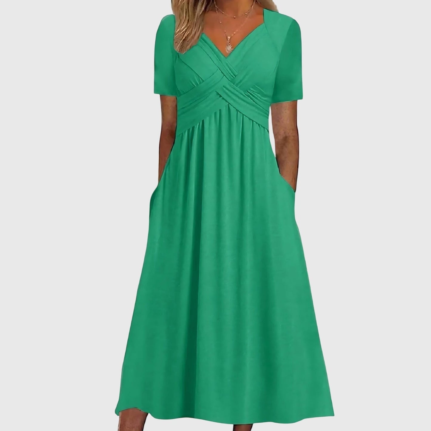 Calista | Elegant Royal Blue Midi Dress With Tummy Control