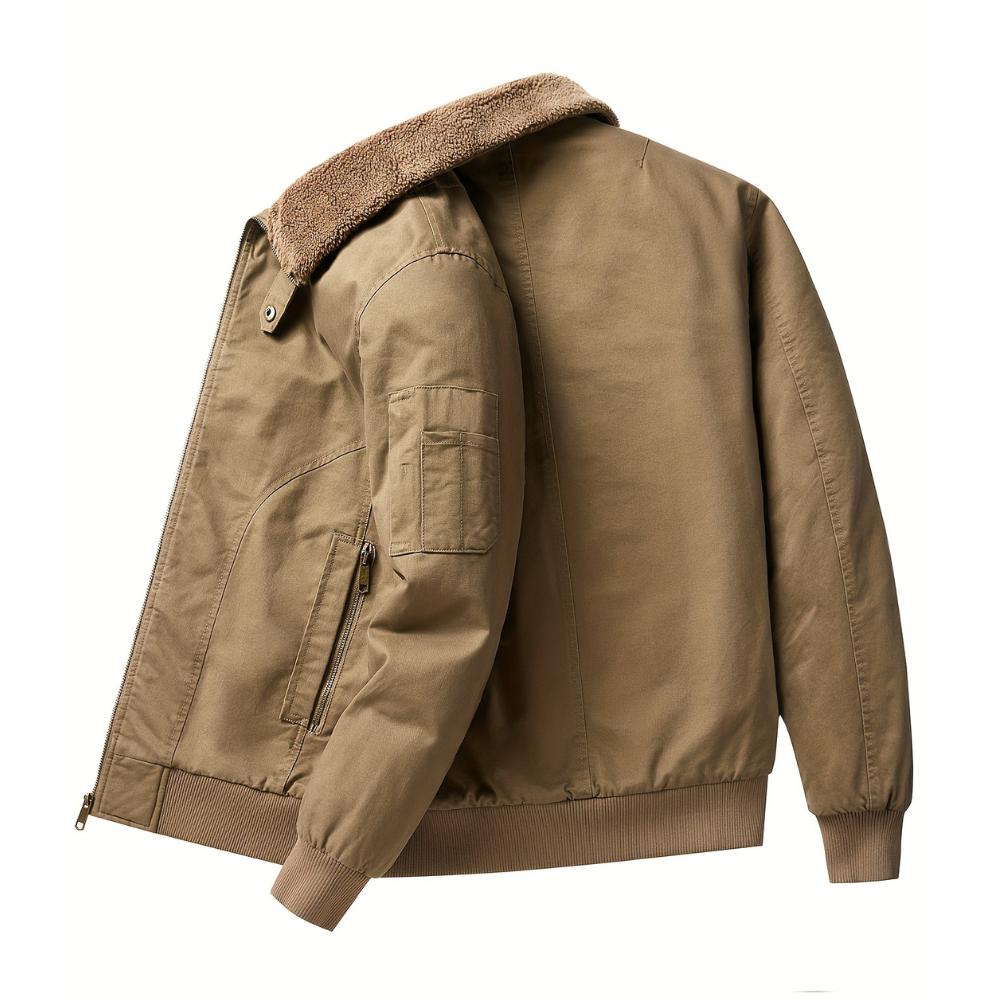 Briony | Women's Luxe Black Zip Up Shearling Collar Bomber Jacket