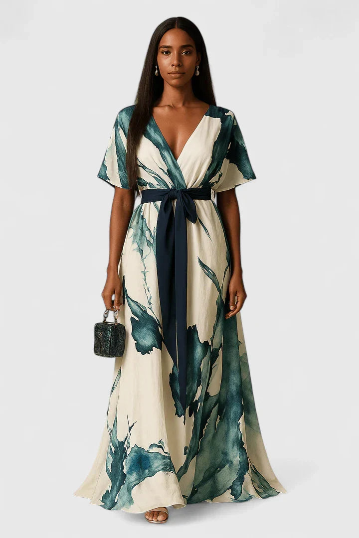 Calantha | Elegant Marble Green Sophisticated Dress