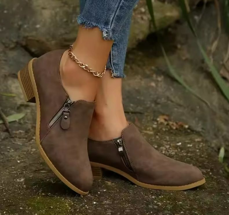 Alethea | Suede Orthopedic Zip-Up Ankle Boots