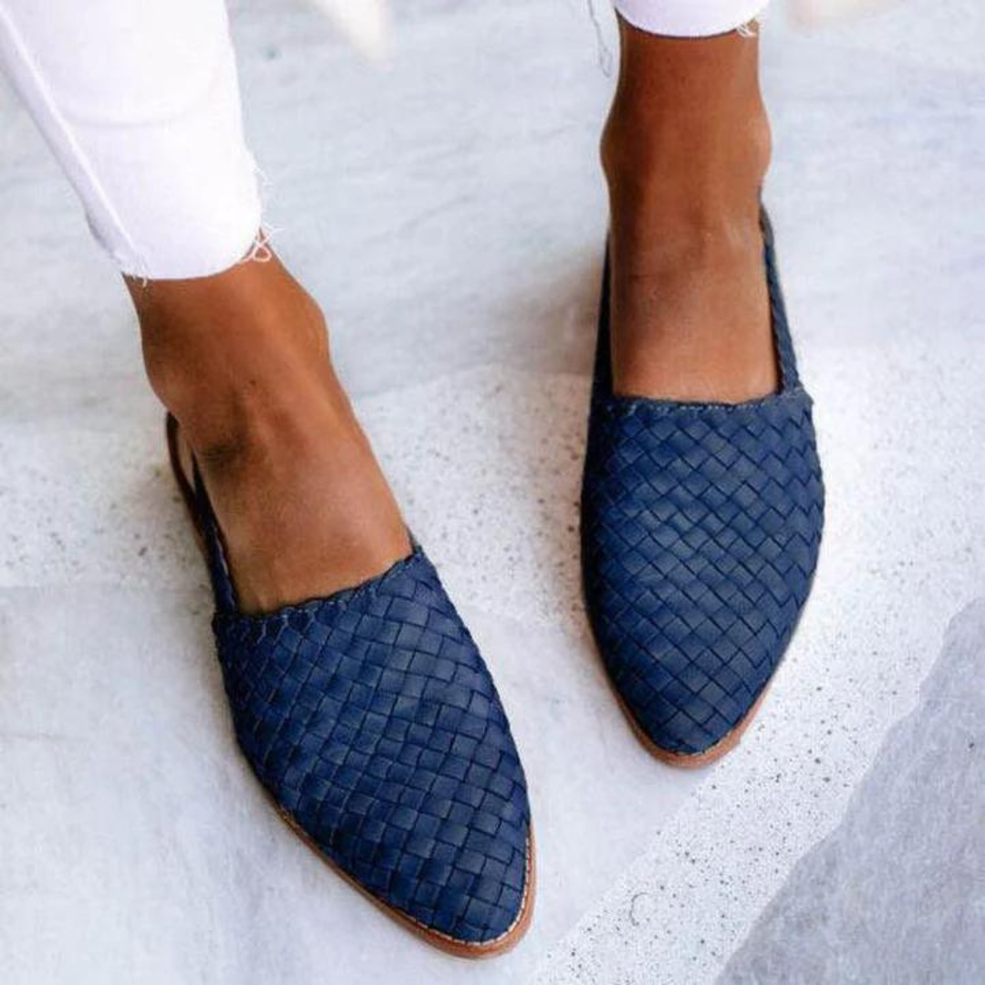 Alethea | Women's Slip On Woven Flat Loafers in Brown