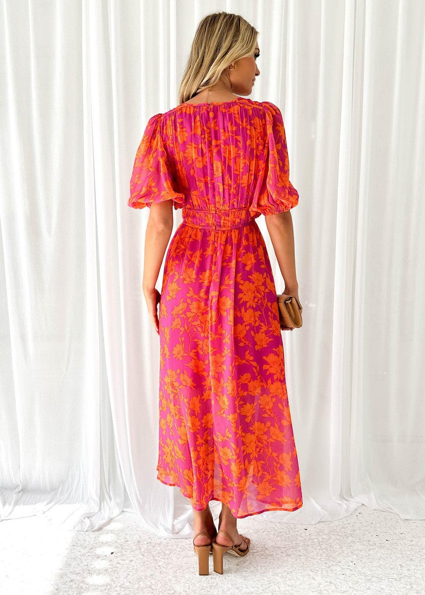Calista | Women's Vibrant Floral V Neck Maxi Wedding Guest Dress