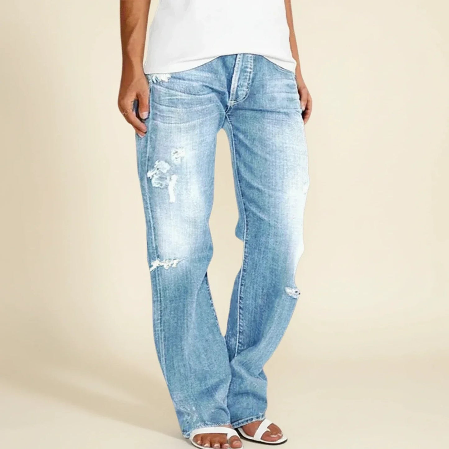 Astrid | Women’s Distressed Dark Blue Ripped High Rise Straight Jeans