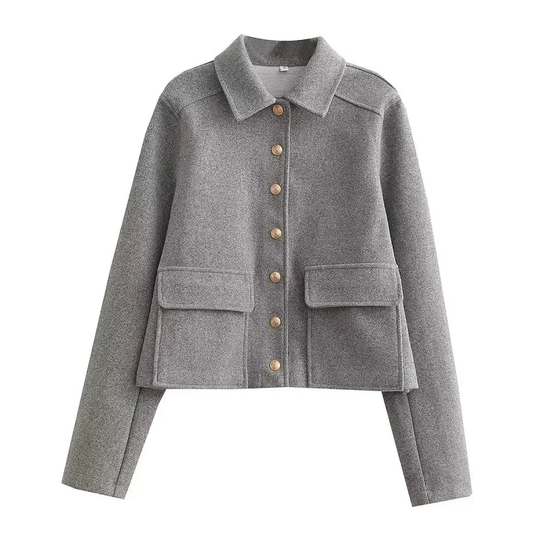 Aurelia | Women's Cropped Dark Navy Button Front Bomber Jacket