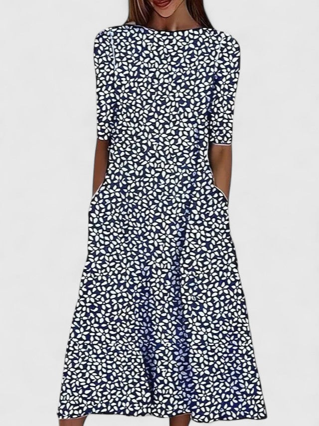 Calanthe | Elegant White Floral Sophisticated Midi Dress